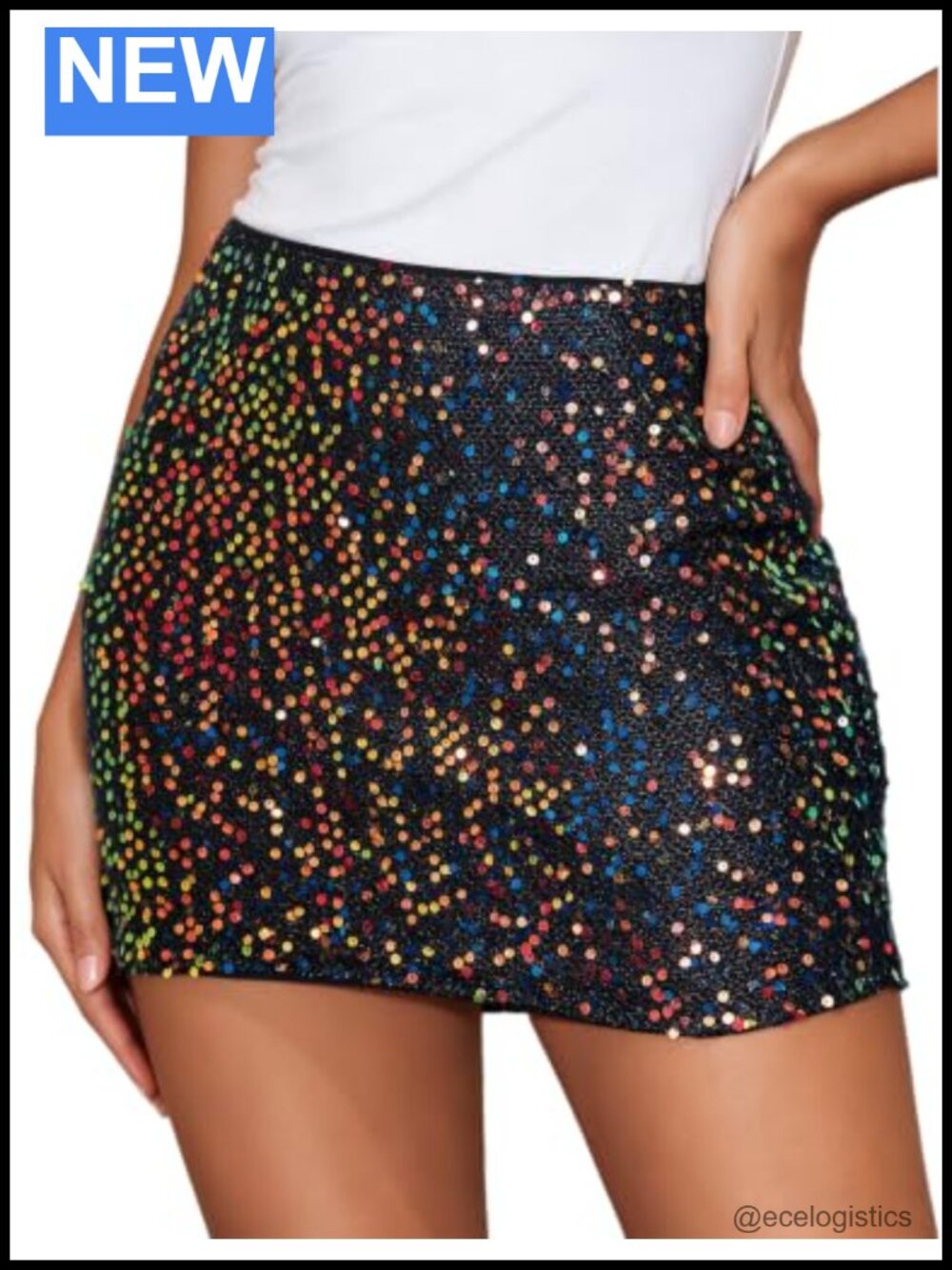 YYA Women's Shiny Sequin Bodycon Mini Skirt Sparkly Glitter Tight Club Party
